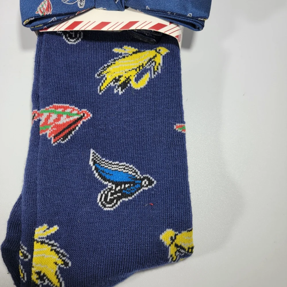 Mens Bowtie Coordinating Socks Set Blue FISHING LURES Bowtie & Socks Navy NEW